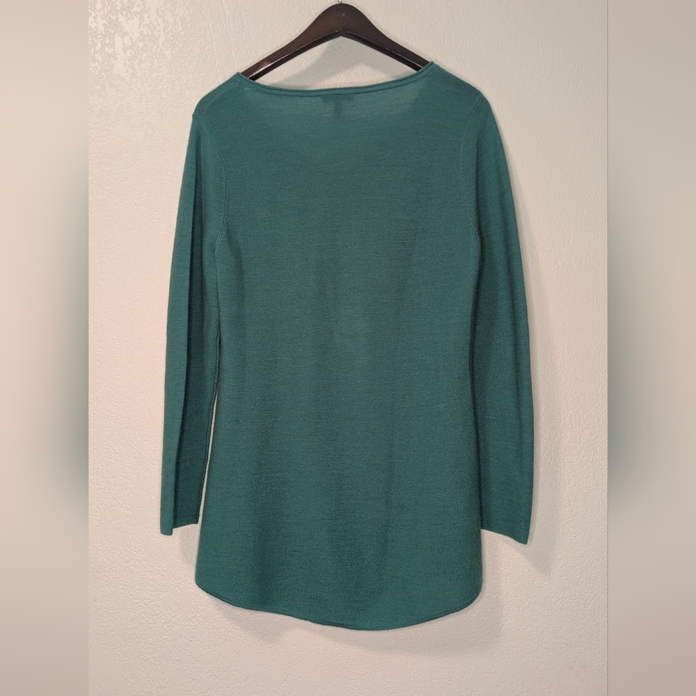 Eileen Fisher 100% Merino Wool Teal V‑Neck Knit Top - Picture 2 of 7